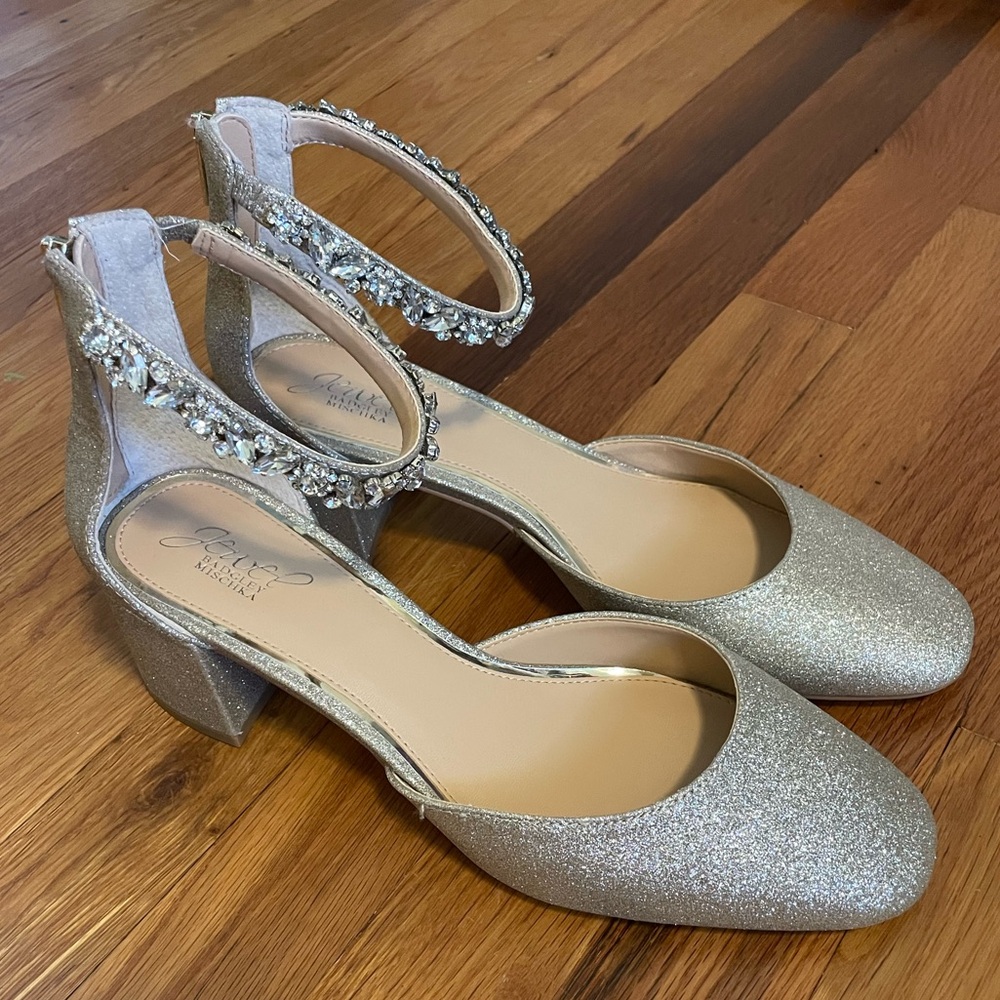 Jewel Badgley Mischka block heel wedding shoes 10